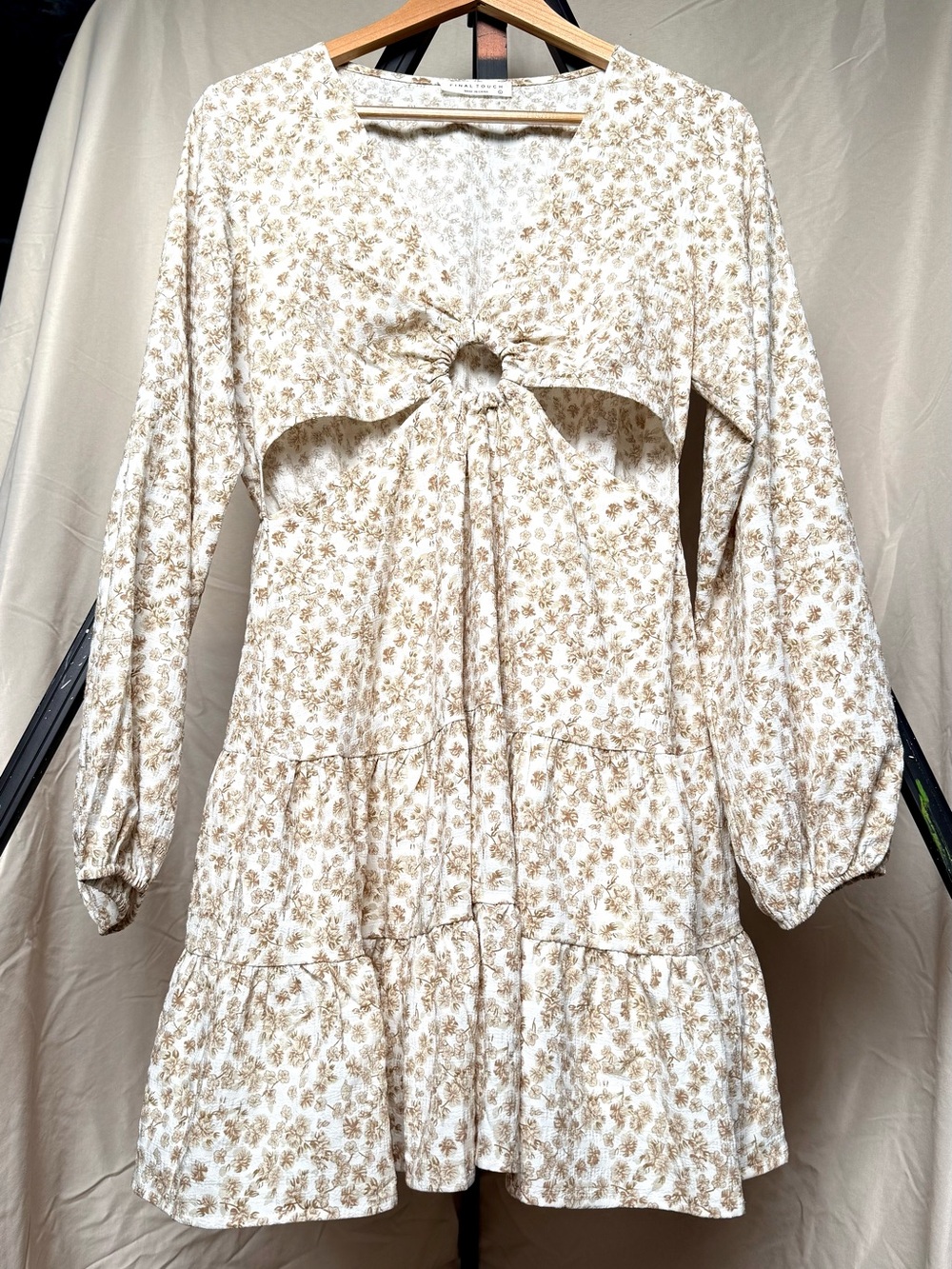 Cream Floral Front Cutout Mini Dress
